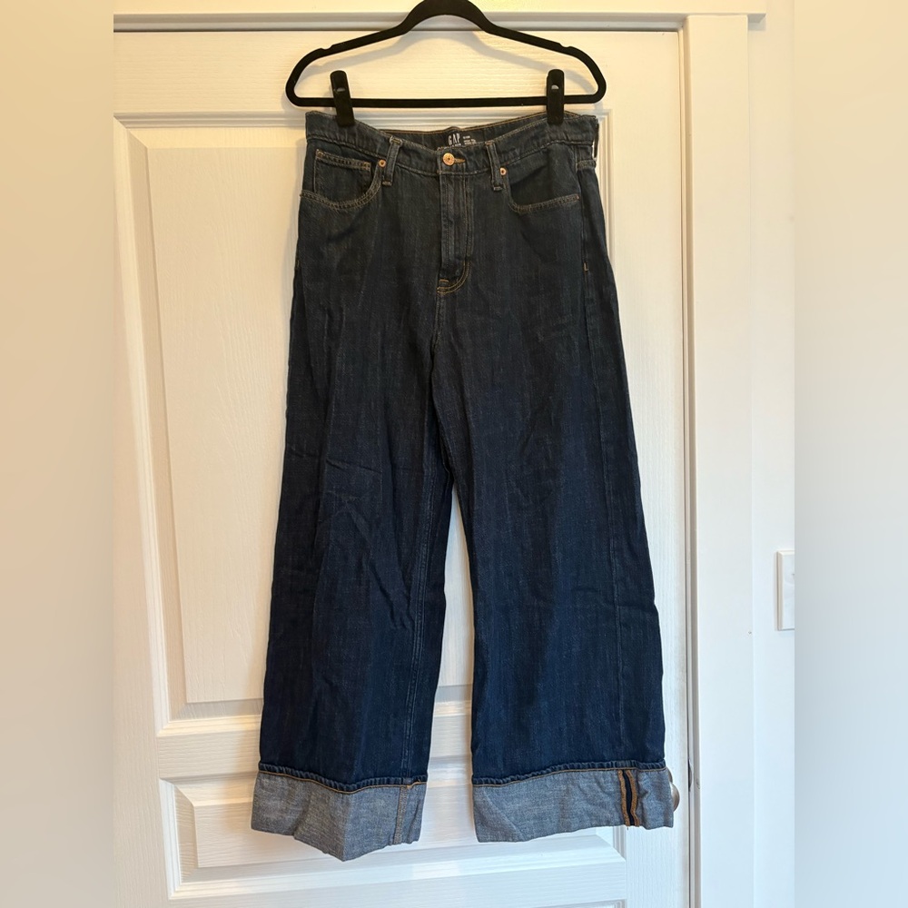 GAP Indigo Wide-Leg Cuffed Jeans